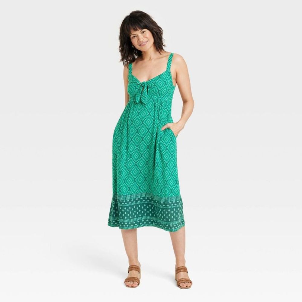 Women's Wide Strap Sleeveless A-Line Dress - Knox Rose Green Floral L